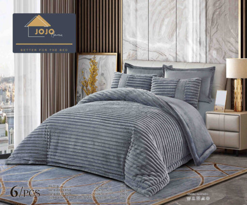 Lenjerie de pat cu Pilota Inclusa , Cearceaf cu Elastic, 6 Piese, Blană de Iepure Artificială, JOJO Home