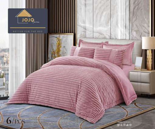 Lenjerie de pat cu Pilota Inclusa , Cearceaf cu Elastic, 6 Piese, Blană de Iepure Artificială, JOJO Home