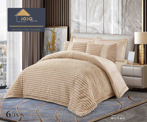 Lenjerie de pat cu Pilota Inclusa , Cearceaf cu Elastic, 6 Piese, Blană de Iepure Artificială, JOJO Home