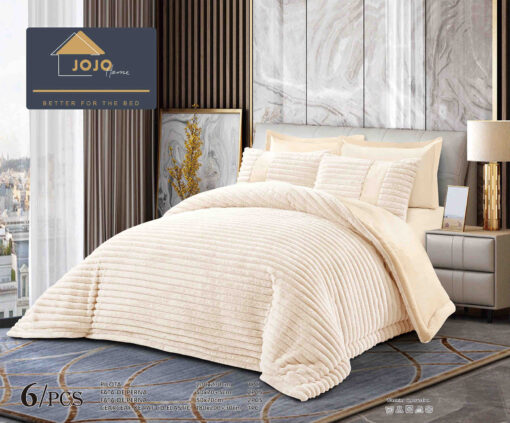 Lenjerie de pat cu Pilota Inclusa , Cearceaf cu Elastic, 6 Piese, Blană de Iepure Artificială, JOJO Home
