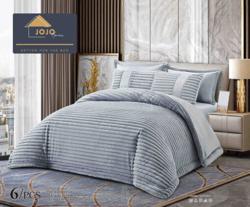 Lenjerie de pat cu Pilota Inclusa , Cearceaf cu Elastic, 6 Piese, Blană de Iepure Artificială, JOJO Home