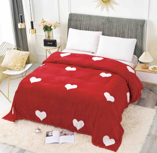 Patura Cocolino, 200x230cm, JOJO Home, Rosu-Alb,Inimioare