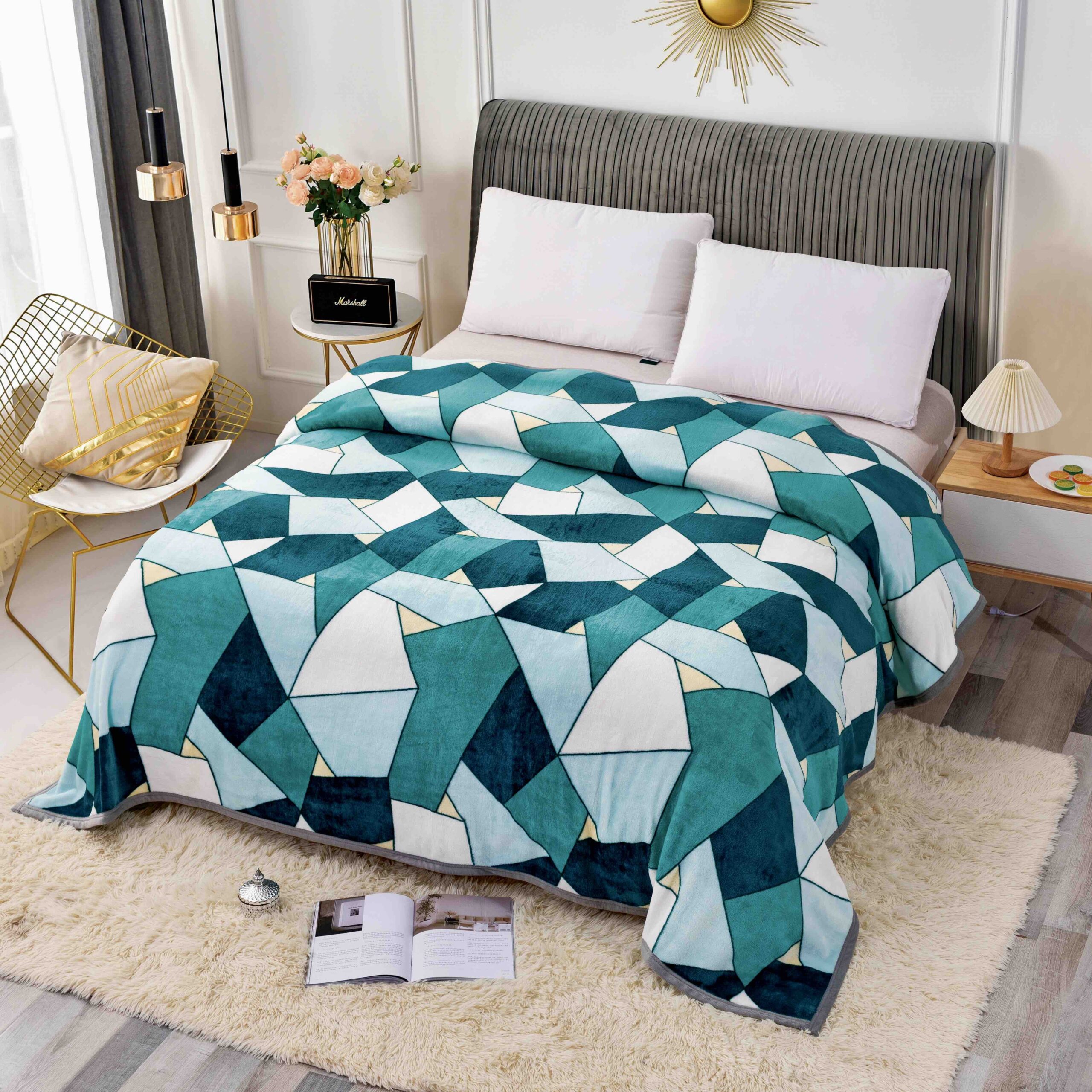 Patura Cocolino, 200x230cm, JOJO Home,Verde-Multicolor, Forme Geometrice
