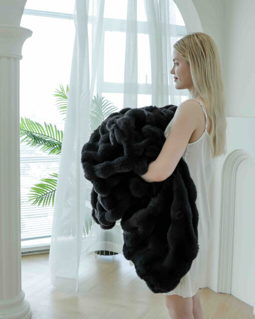 Patura din Blanita de Iepure, cu Fermoar,Negru,JOJO Home - imagine 4