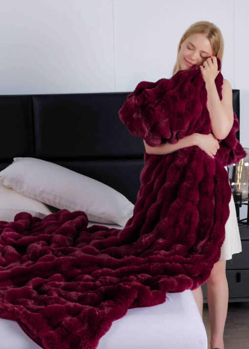 Patura din Blanita de Iepure, cu Fermoar,Grena,JOJO Home - imagine 2