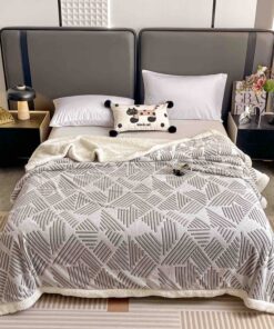 Patura Cocolino cu Blanita, 200×230 cm,Gri Dungi,JOJO Home