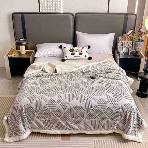 Patura Cocolino cu Blanita, 200×230 cm,Gri Dungi,JOJO Home
