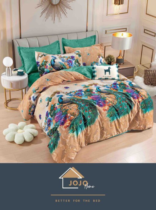 Lenjerie de pat,6 Piese,Bumbac Finet,Pauni,JOJO Home