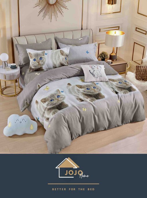 Lenjerie de pat,6 Piese,Bumbac Finet,Pisicute,JOJO Home