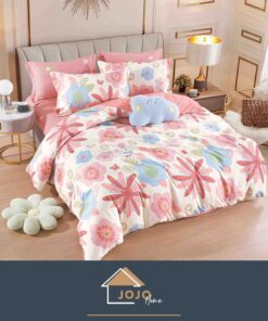Lenjerie de pat,6 Piese,Bumbac Finet,Floricele/Roz,JOJO Home