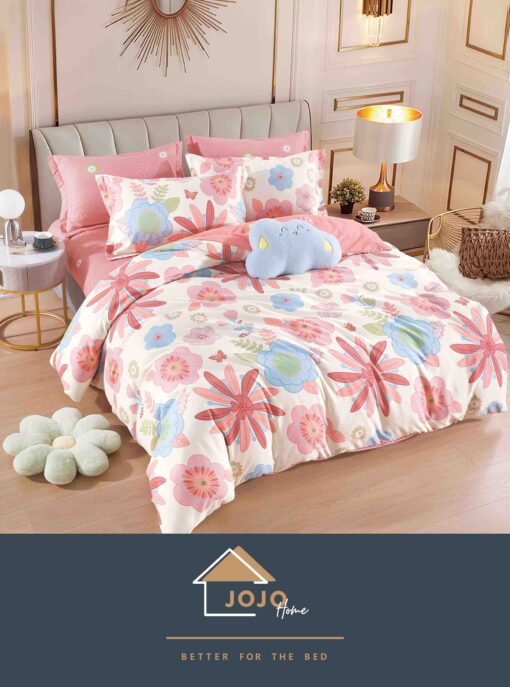 Lenjerie de pat,6 Piese,Bumbac Finet,Floricele/Roz,JOJO Home