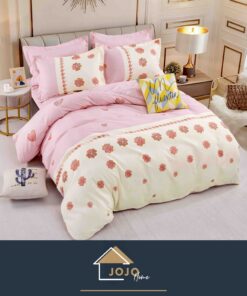 Lenjerie de pat,6 Piese,Bumbac Finet,Floricele Roz,JOJO Home