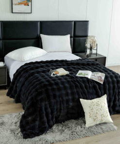 Patura din Blanita de Iepure, cu Fermoar,Negru,JOJO Home