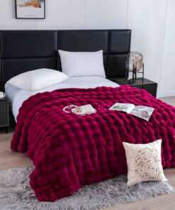 Patura din Blanita de Iepure, cu Fermoar,Grena,JOJO Home