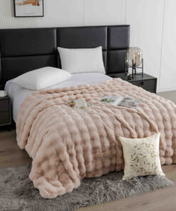 Patura din Blanita de Iepure, cu Fermoar,Crem,JOJO Home