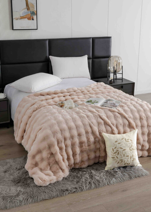 Patura din Blanita de Iepure, cu Fermoar,Crem,JOJO Home