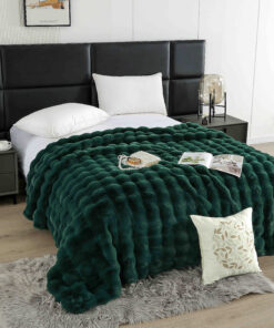 Patura din Blanita de Iepure, cu Fermoar,Verde,JOJO Home