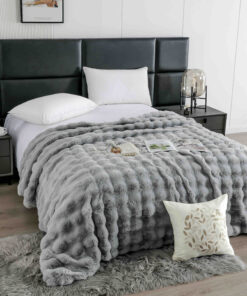 Patura din Blanita de Iepure, cu Fermoar,Gri deschis,JOJO Home