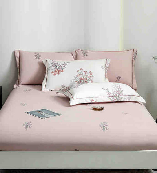 Lenjerie De Lux, Bumbac Finet, 6 Piese,Elastic,Floricele, Roz/Alb, JOJO Home - imagine 5