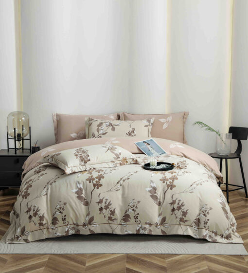 Lenjerie De Lux, Bumbac Finet, 6 Piese, Flori,Elastic,Maro/Crem, JOJO Home