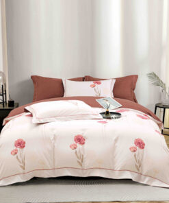 Lenjerie De Lux, Bumbac Finet, 6 Piese,Elastic,Flori, Maro/Alb, JOJO Home