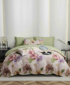 Lenjerie De Lux, Bumbac Finet, 6 Piese,Elastic,Flori, Verde, JOJO Home,