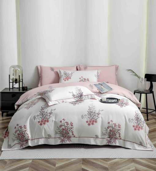 Lenjerie De Lux, Bumbac Finet, 6 Piese,Elastic,Floricele, Roz/Alb, JOJO Home