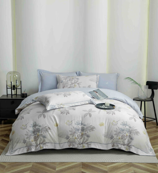 Lenjerie De Lux, Bumbac Finet, 6 Piese,Elastic,Floricele,Bleu,JOJO Home