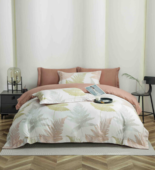 Lenjerie De Lux, Bumbac Finet, 6 Piese,Elastic,Frunze, Maro/Alb,JOJO Home