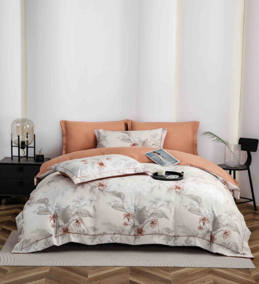 Lenjerie De Lux, Bumbac Finet, 6 Piese,Elastic,Flori, Portocaliu/Alb,JOJO Home