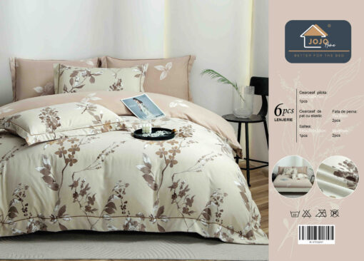 Lenjerie De Lux, Bumbac Finet, 6 Piese, Flori,Elastic,Maro/Crem, JOJO Home - imagine 5