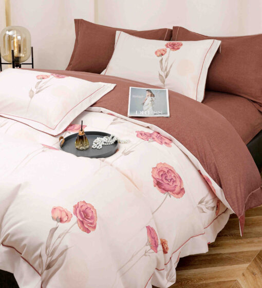 Lenjerie De Lux, Bumbac Finet, 6 Piese,Elastic,Flori, Maro/Alb, JOJO Home - imagine 5