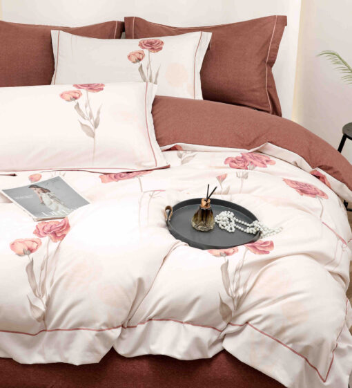 Lenjerie De Lux, Bumbac Finet, 6 Piese,Elastic,Flori, Maro/Alb, JOJO Home - imagine 4