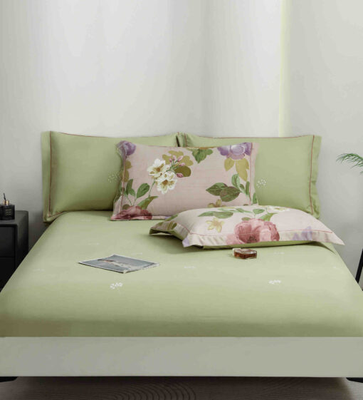Lenjerie De Lux, Bumbac Finet, 6 Piese,Elastic,Flori, Verde, JOJO Home, - imagine 4