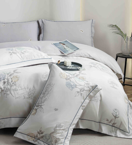 Lenjerie De Lux, Bumbac Finet, 6 Piese,Elastic,Trandafiri, Alb/Gri, JOJO Home - imagine 5