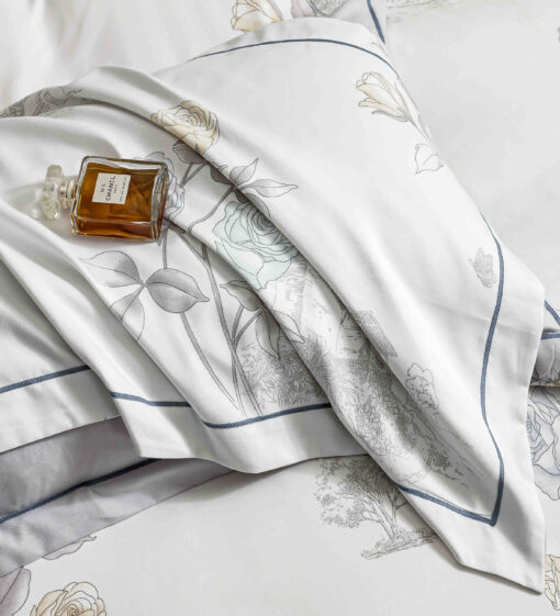 Lenjerie De Lux, Bumbac Finet, 6 Piese,Elastic,Trandafiri, Alb/Gri, JOJO Home - imagine 2