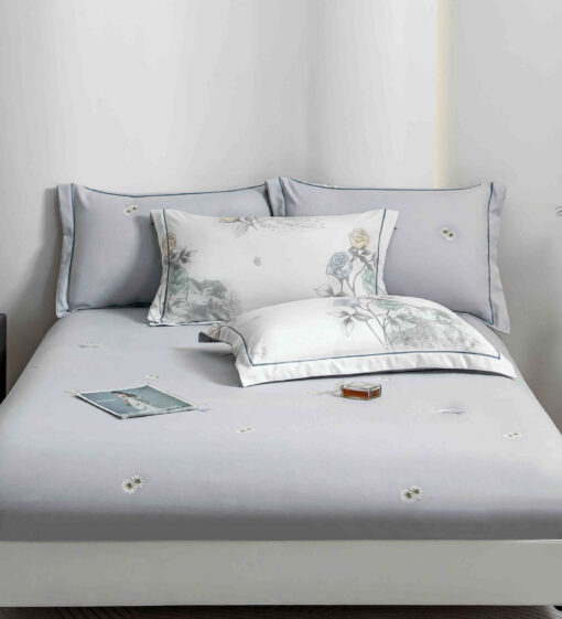 Lenjerie De Lux, Bumbac Finet, 6 Piese,Elastic,Trandafiri, Alb/Gri, JOJO Home - imagine 6
