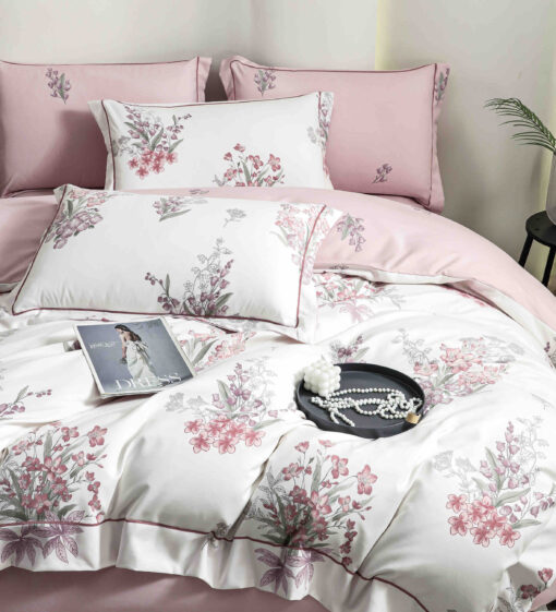 Lenjerie De Lux, Bumbac Finet, 6 Piese,Elastic,Floricele, Roz/Alb, JOJO Home - imagine 3