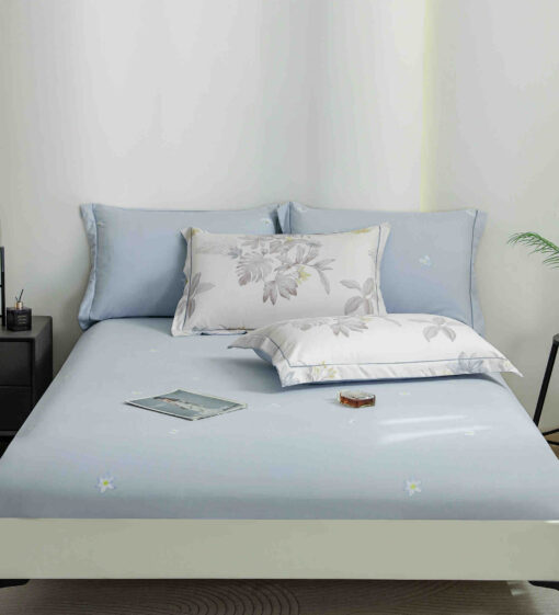 Lenjerie De Lux, Bumbac Finet, 6 Piese,Elastic,Floricele,Bleu,JOJO Home - imagine 4