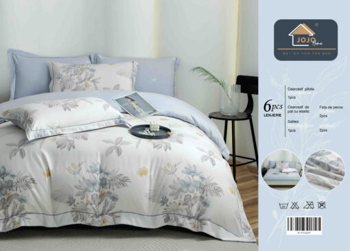 Lenjerie De Lux, Bumbac Finet, 6 Piese,Elastic,Floricele,Bleu,JOJO Home - imagine 5