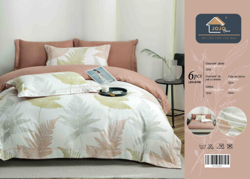 Lenjerie De Lux, Bumbac Finet, 6 Piese,Elastic,Frunze, Maro/Alb,JOJO Home - imagine 3