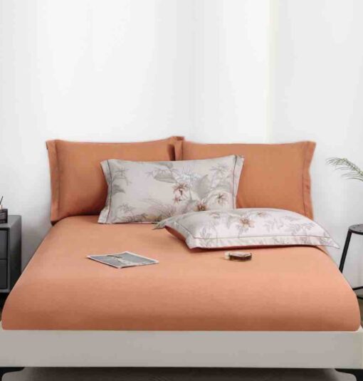 Lenjerie De Lux, Bumbac Finet, 6 Piese,Elastic,Flori, Portocaliu/Alb,JOJO Home - imagine 5