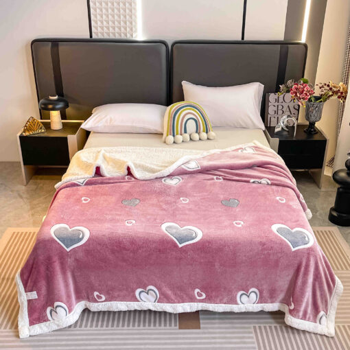 Patura Cocolino cu Blanita, 200×230 cm,Inimioare Gri/Albe,JOJO Home